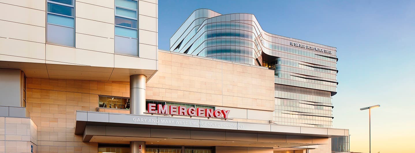 Emergency department building entrance at Jacobs Medical Center